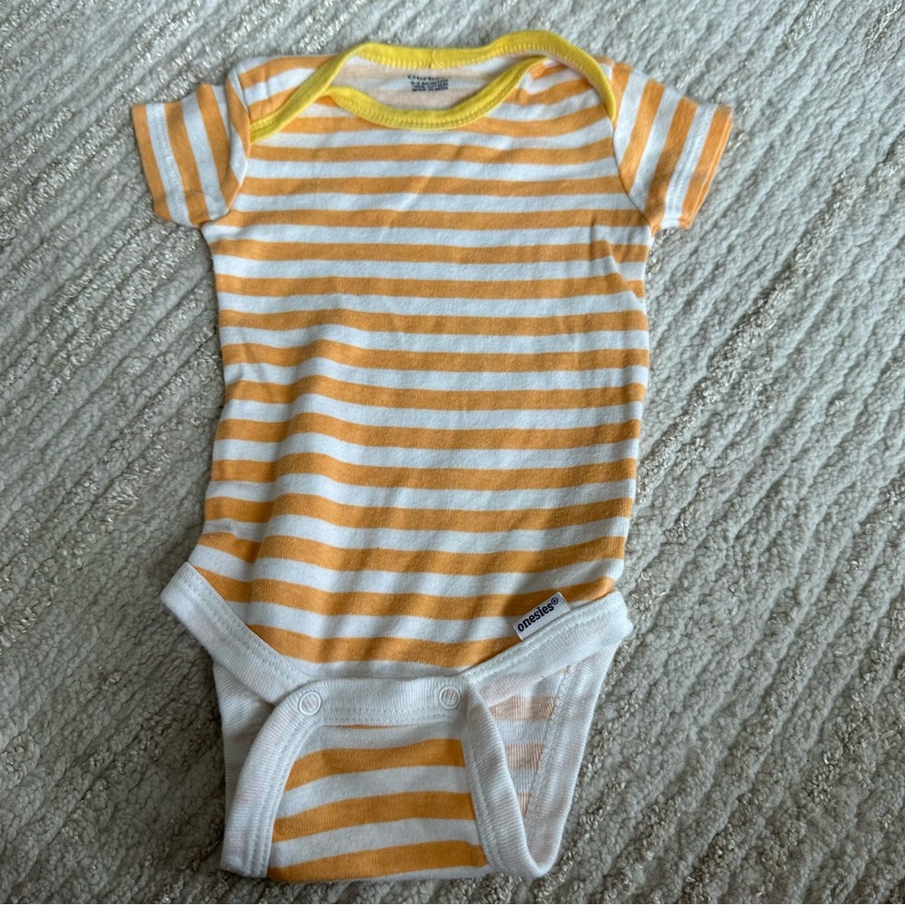 Gerber 0-3M Baby Orange and White Striped Onesie